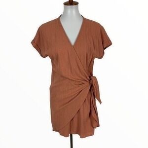 Luca And Grae Rust Orange Wrap Dress Short Sleeve Casual Boho Chic Trendy Small